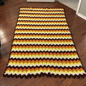 Vintage Colorful Crochet Blanket. 80 by 50.